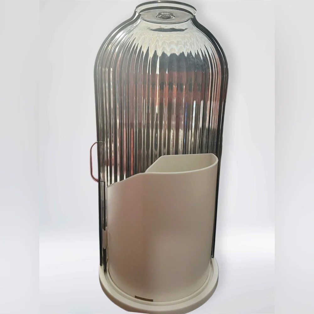 NEW Clear Dust Proof Rotating Makeup Brush, Organizer Clear Black, White Base